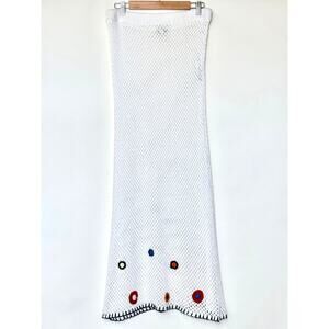 Topshop Open Knit Fishnet Skirt Coverup White Crochet Flower Large Boho Resort